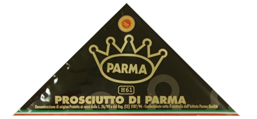 プロシュット商標「パルマ」の「黒い三角形に金色の王冠マーク」